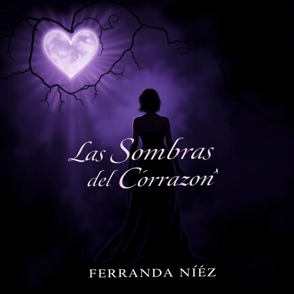 A creative book cover for a novel titled 'Las Sombras del Corazón' by author Fernanda Núñez