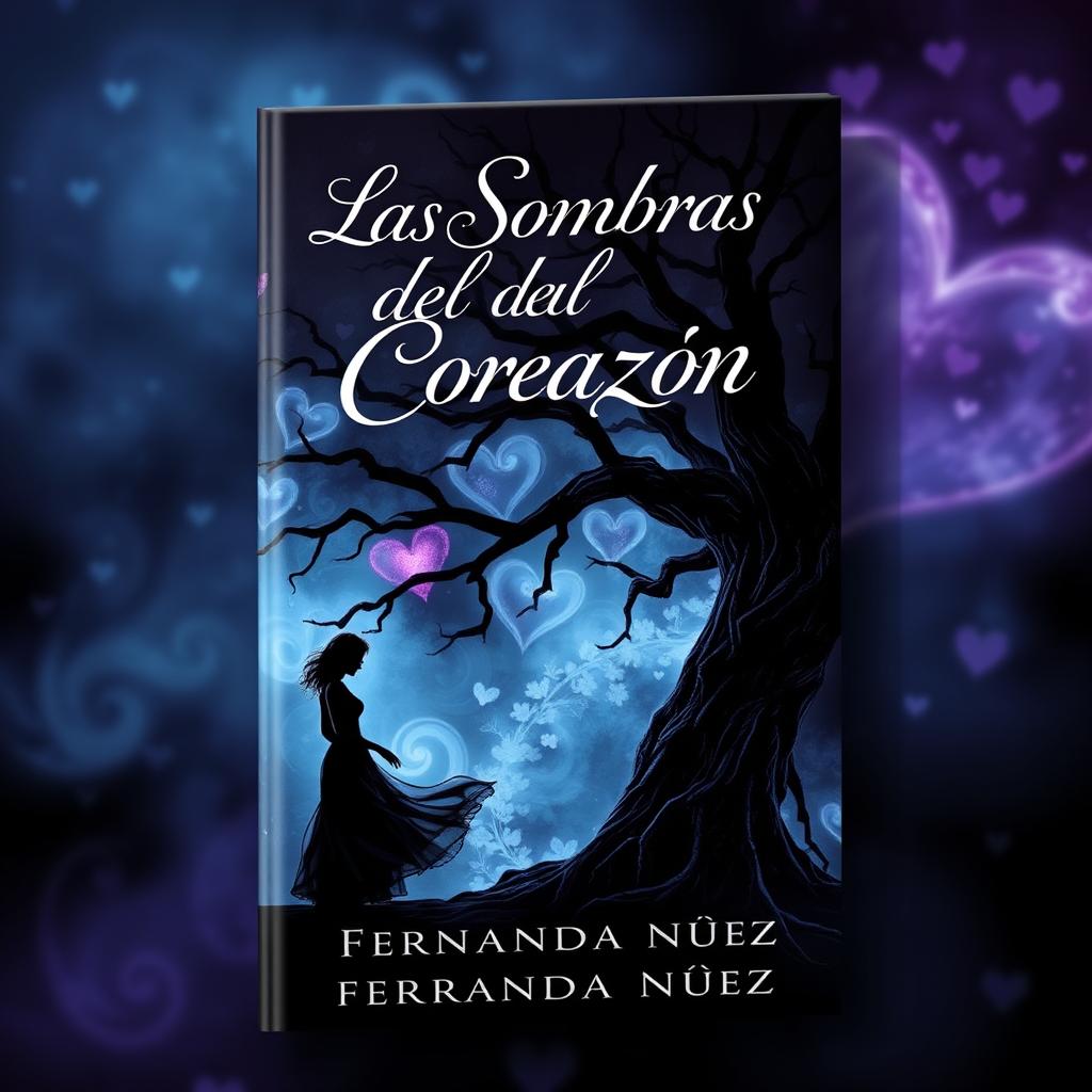 A creative book cover for a novel titled 'Las Sombras del Corazón' by author Fernanda Núñez