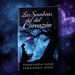 A creative book cover for a novel titled 'Las Sombras del Corazón' by author Fernanda Núñez