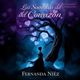 A creative book cover for a novel titled 'Las Sombras del Corazón' by author Fernanda Núñez