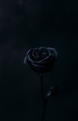 An abstract wallpaper featuring a moderately sized iron rose at the center, colored black with purple edges on the petals