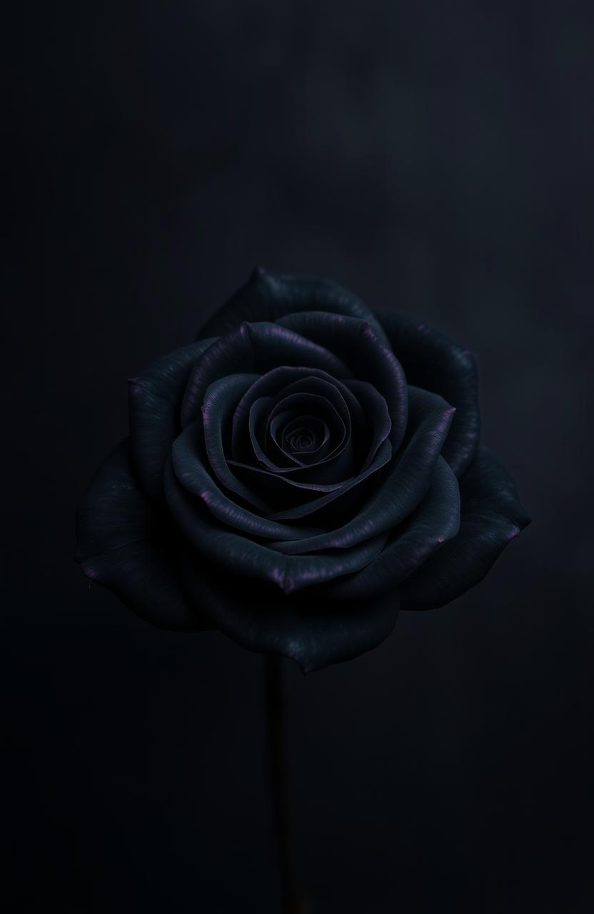 An abstract wallpaper featuring a moderately sized iron rose at the center, colored black with purple edges on the petals