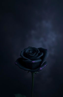 An abstract wallpaper featuring a moderately sized iron rose at the center, colored black with purple edges on the petals