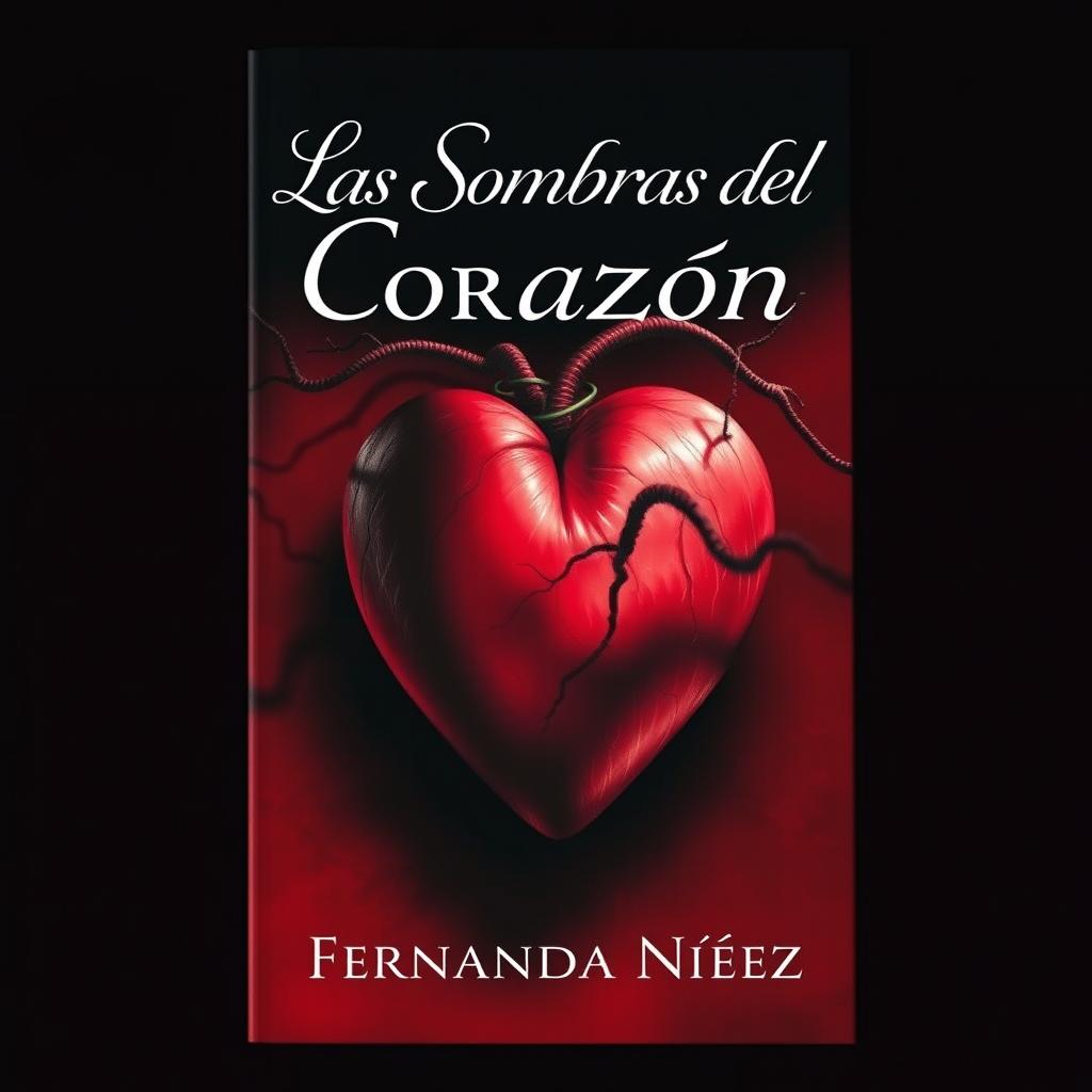 A visually stunning book cover for the novel 'Las Sombras del Corazón' by Fernanda Núñez