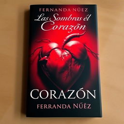 A visually stunning book cover for the novel 'Las Sombras del Corazón' by Fernanda Núñez