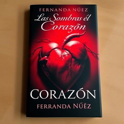 A visually stunning book cover for the novel 'Las Sombras del Corazón' by Fernanda Núñez