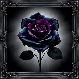 An abstract wallpaper featuring a prominent large iron rose at the center, in black with purple edges on the petals