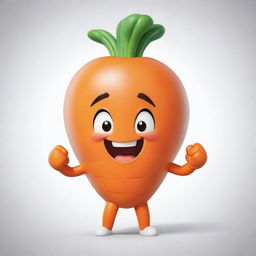 An adorable chibi-style carrot character, boasting exaggerated, comic muscles and a confident expression