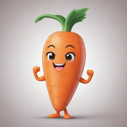 An adorable chibi-style carrot character, boasting exaggerated, comic muscles and a confident expression