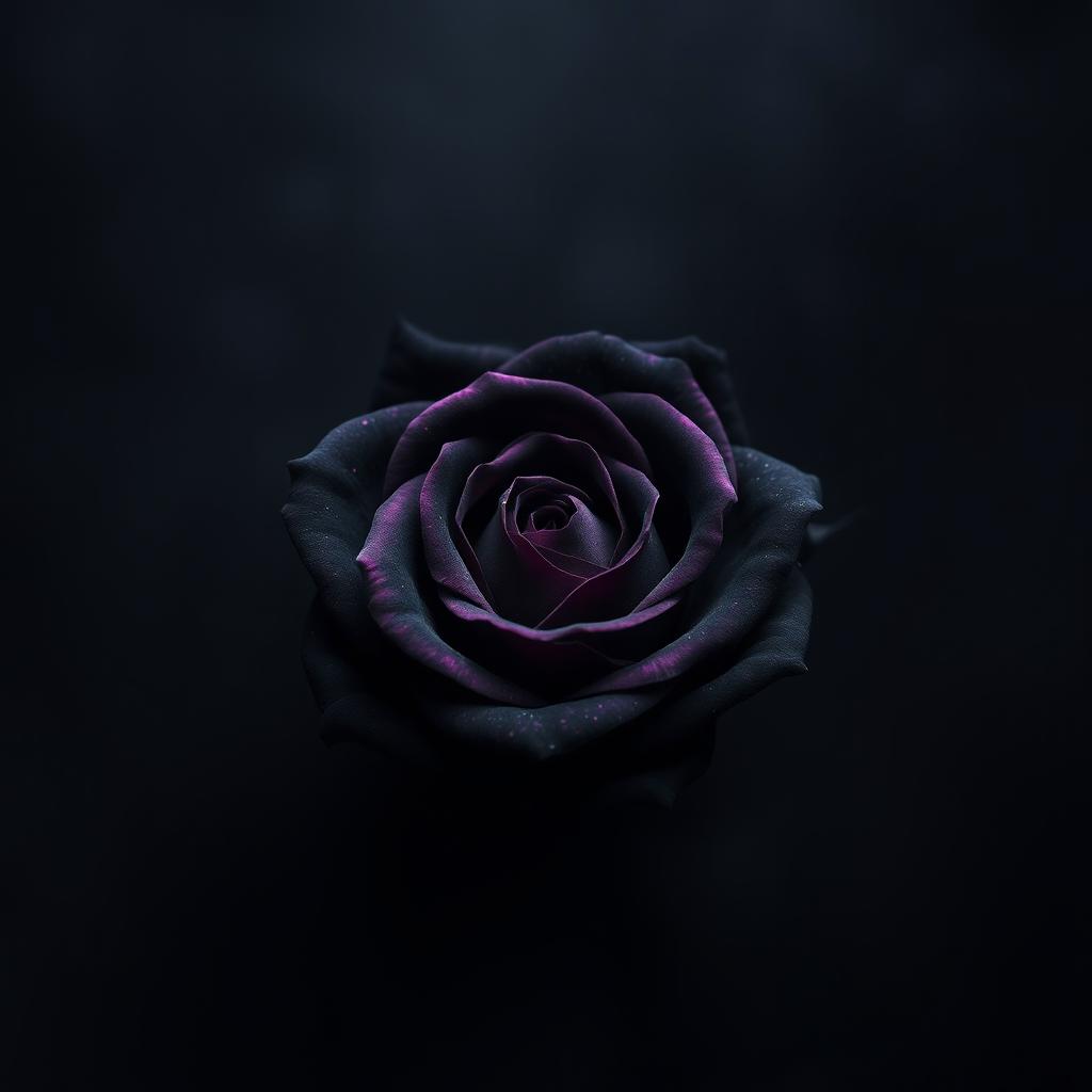 An abstract wallpaper featuring a not-so-small iron rose at the center, predominantly black with petal edges in a rich purple