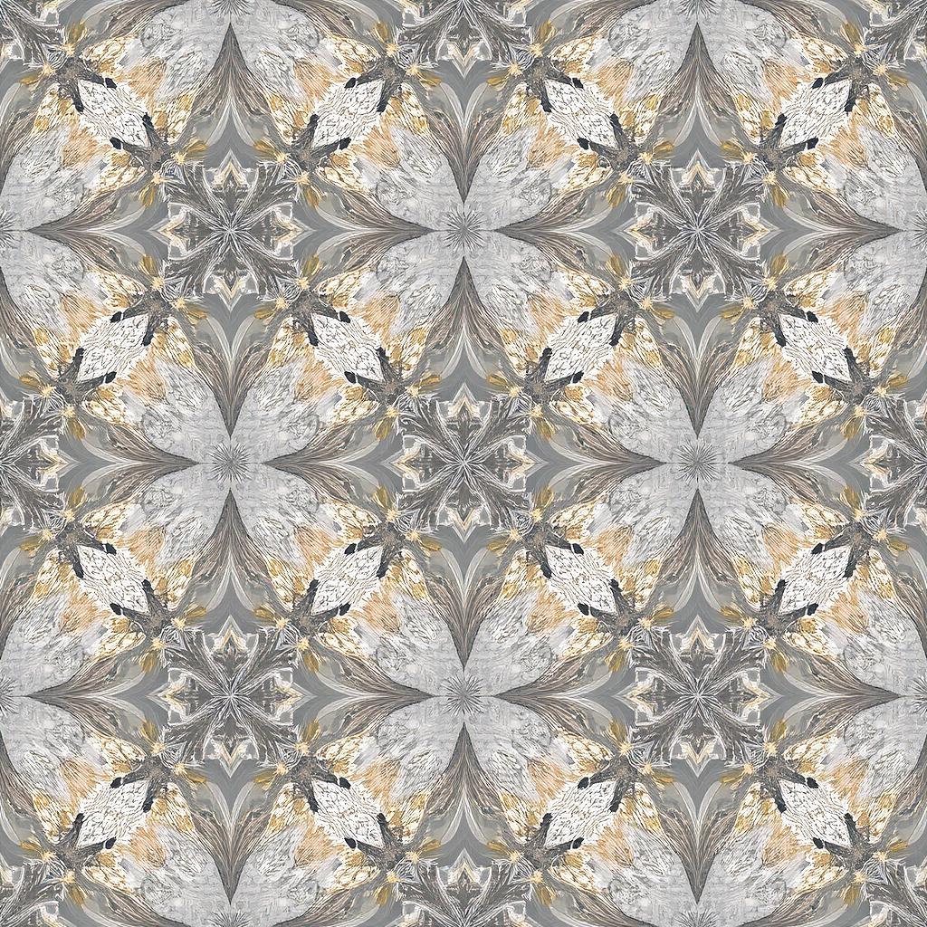 An abstract wallpaper design featuring a blend of light gray and metallic tones, showcasing intricate patterns and textures that create a sophisticated and modern aesthetic