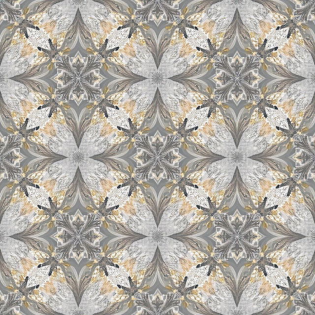 An abstract wallpaper design featuring a blend of light gray and metallic tones, showcasing intricate patterns and textures that create a sophisticated and modern aesthetic