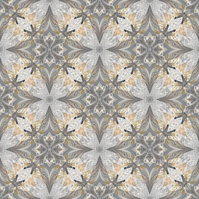 An abstract wallpaper design featuring a blend of light gray and metallic tones, showcasing intricate patterns and textures that create a sophisticated and modern aesthetic