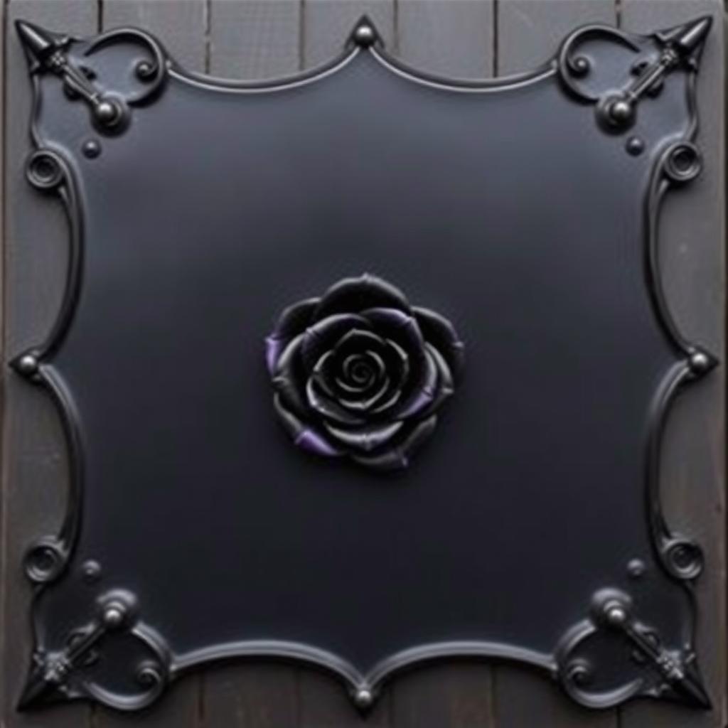 A dark steel plaque featuring elegantly forged edges at each corner, inspired by European design