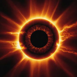 A dramatic representation of human eyes unleashing a spectacular solar flare, resonating immense energy and power.