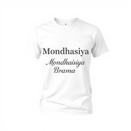 A simple and elegant t-shirt design featuring the text "Mondhasiya Brama" prominently displayed