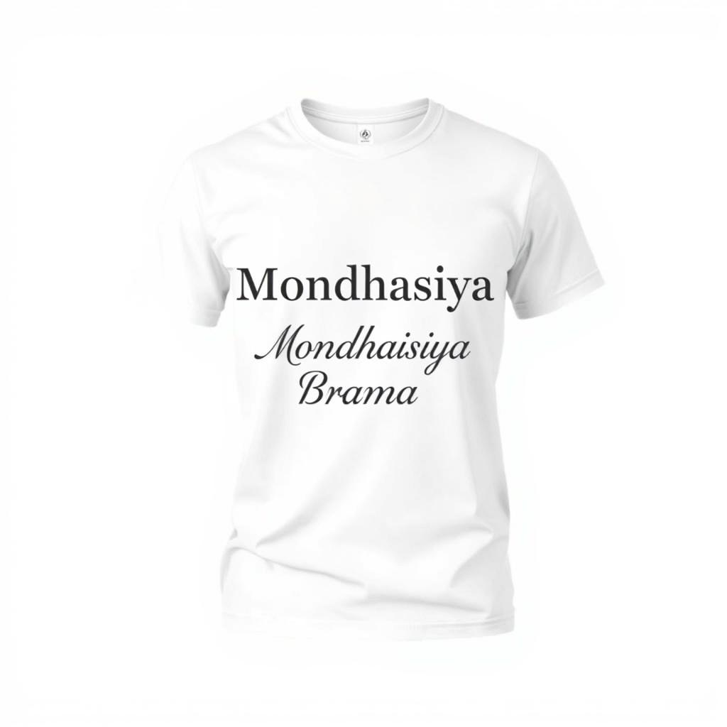 A simple and elegant t-shirt design featuring the text "Mondhasiya Brama" prominently displayed