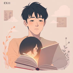 An album cover designed in a Ghibli-style, featuring a 20-year-old man with a relaxed expression, surrounded by a cozy, whimsical environment