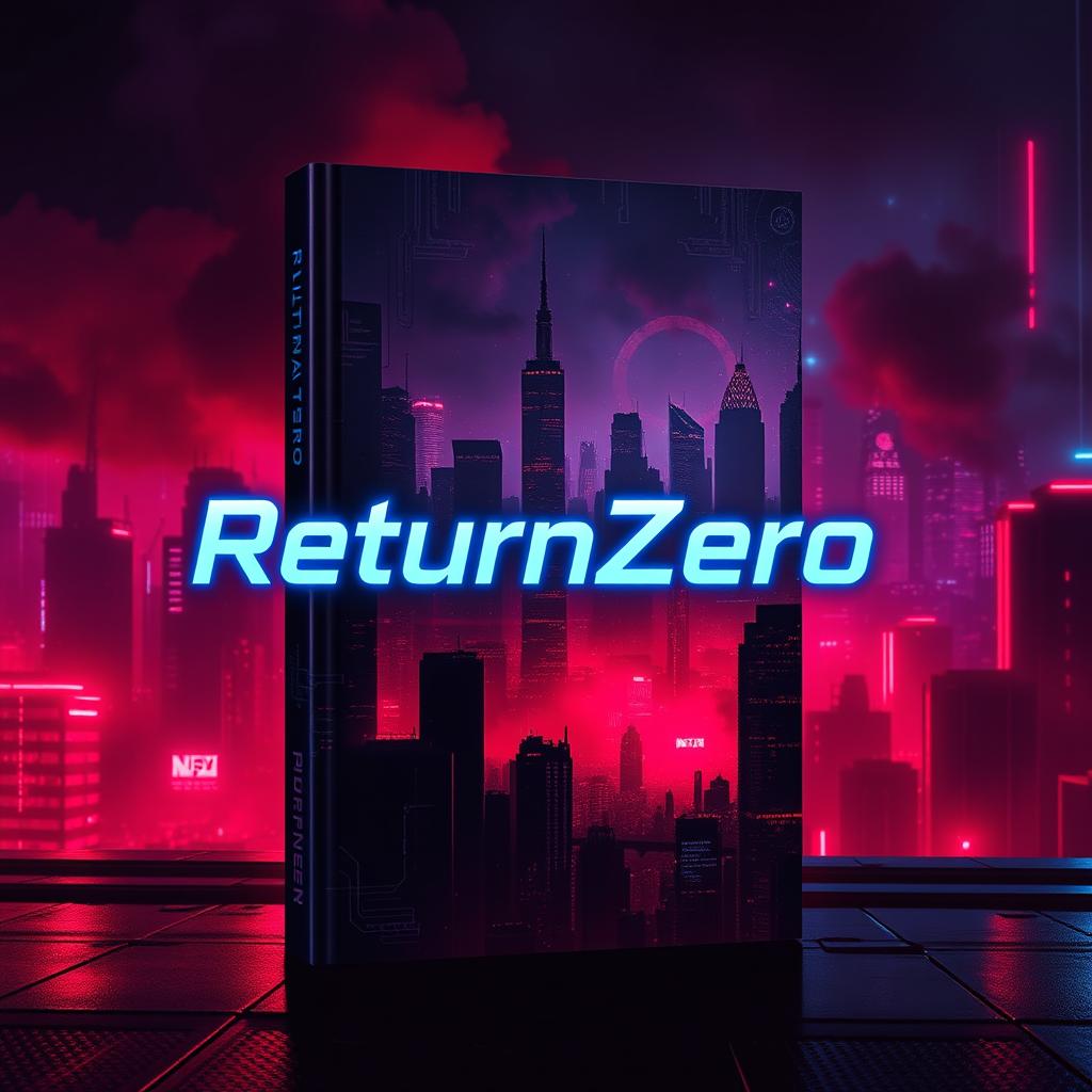 A captivating book cover design for a web novel titled 'ReturnZero', set in a cyberpunk dystopian environment