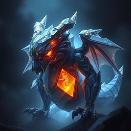 Kar'thul manifests as an imposing figure made of captivating dark and shimmering crystals, resembling a dragon in form