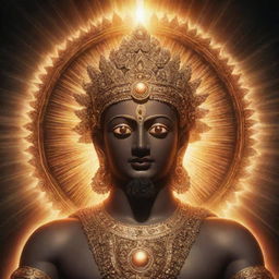 A detailed depiction of a deity with their eyes shining brightly, radiating intense divine energy.