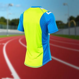 A vibrant running shirt designed for athletic performance, featuring moisture-wicking fabric in a bright electric blue color