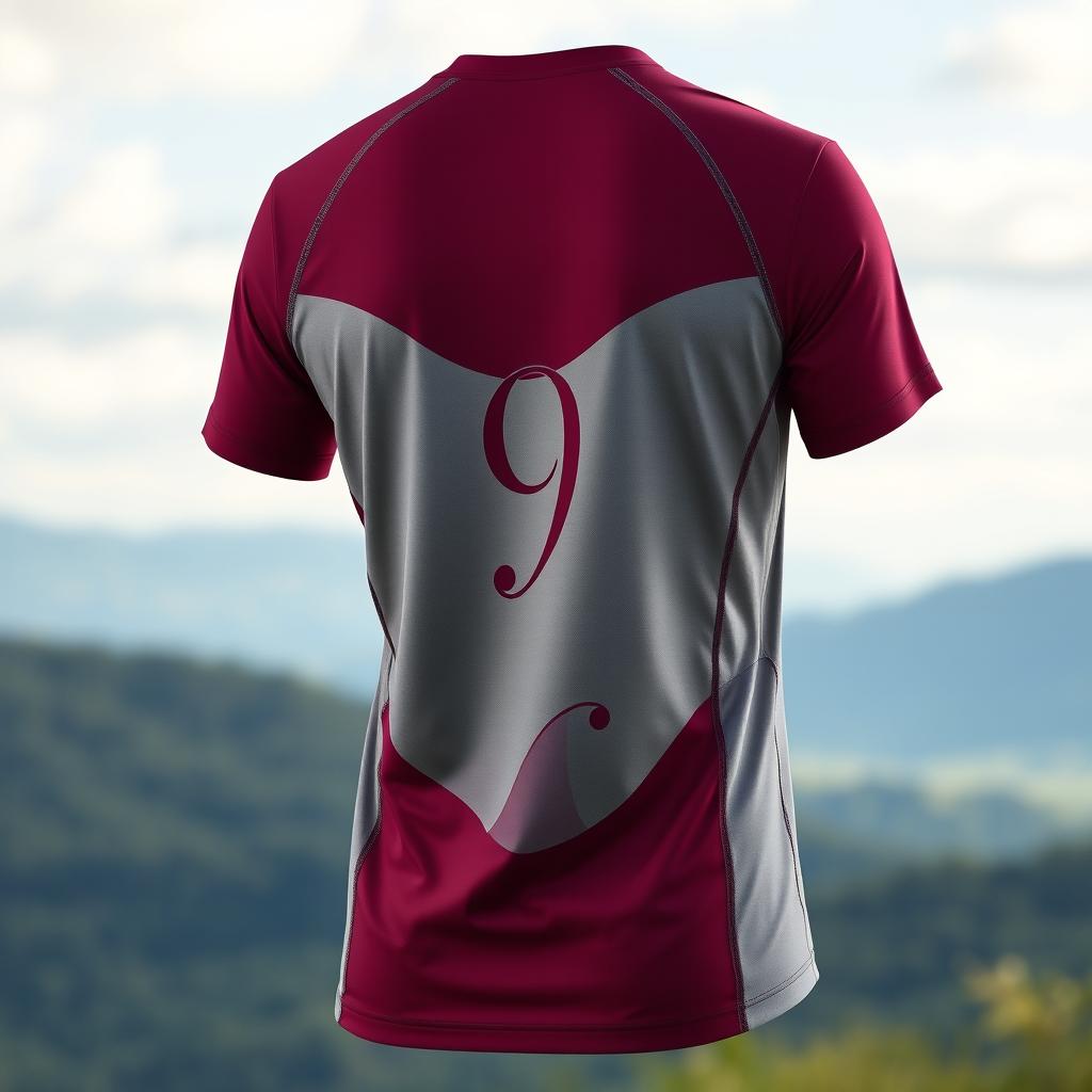 A sophisticated running shirt elegantly designed in a combination of rich burgundy and soft gray colors