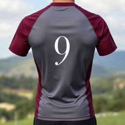 A sophisticated running shirt elegantly designed in a combination of rich burgundy and soft gray colors