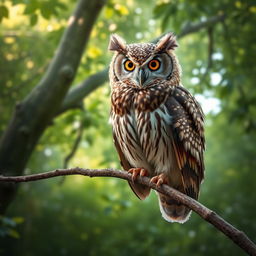 A realistic and detailed image of a Buffy Fish Owl perched on a branch