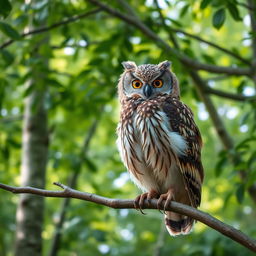 A realistic and detailed image of a Buffy Fish Owl perched on a branch