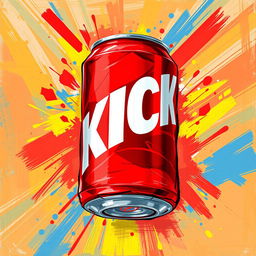 A full view of a 2D crushed red soda can depicted in a vibrant paint art style