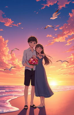 A romantic scene depicting the love story between two characters named Senja and Senji