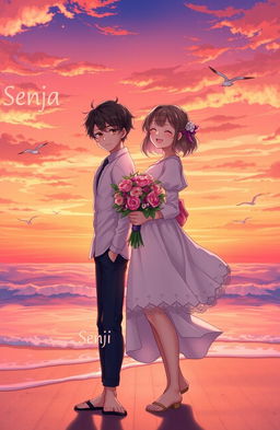 A romantic scene depicting the love story between two characters named Senja and Senji