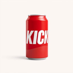 A full view of a 2D red soda can featuring bold white letters spelling "KICK" prominently displayed on the front