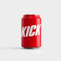 A full view of a 2D red soda can featuring bold white letters spelling "KICK" prominently displayed on the front