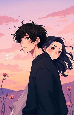 A poignant illustration representing a complex love story between two individuals named Senja and Senji