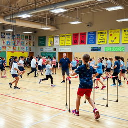 A dynamic and engaging scene showcasing physical fitness in a physical education class at a school