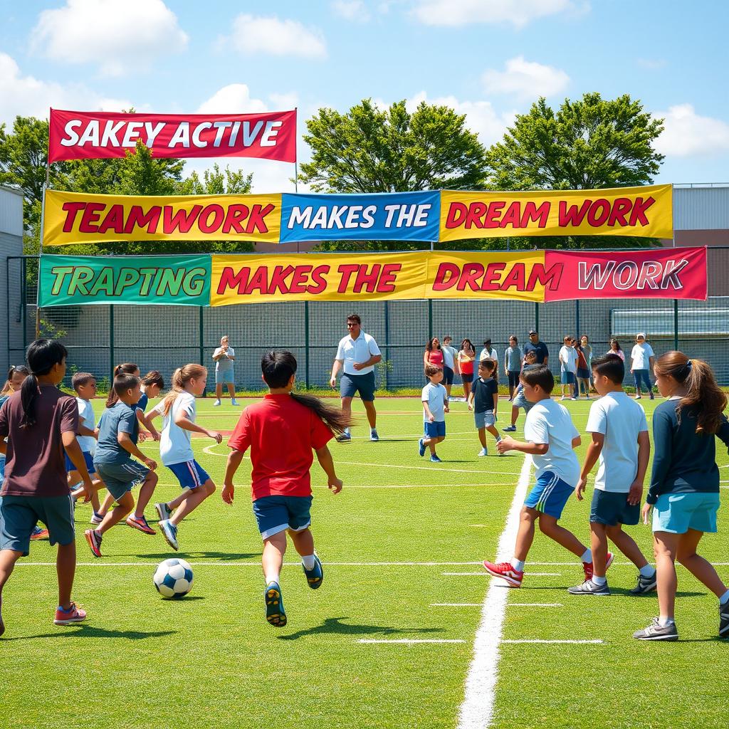 An energetic and inspiring scene depicting physical fitness in physical education and sports within a school setting