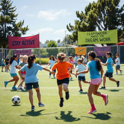 An energetic and inspiring scene depicting physical fitness in physical education and sports within a school setting