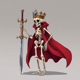 A full view illustration of a 2D skeleton character, wearing an ornate crown and a flowing red robe that cascades around its frame