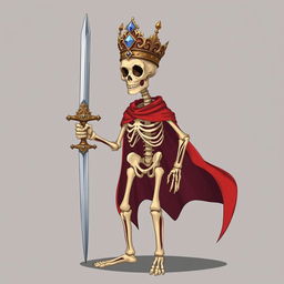 A full view illustration of a 2D skeleton character, wearing an ornate crown and a flowing red robe that cascades around its frame