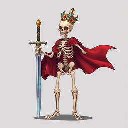 A full view illustration of a 2D skeleton character, wearing an ornate crown and a flowing red robe that cascades around its frame