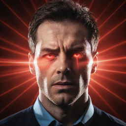 A striking illustration of a man with intense laser beams shooting out from his eyes, a dramatic display of his supernatural abilities.