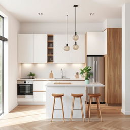 Design a modern and stylish kitchen for a 48 square meter apartment