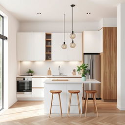 Design a modern and stylish kitchen for a 48 square meter apartment