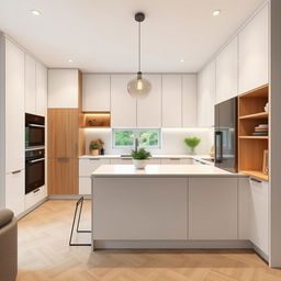 Design a modern and stylish kitchen for a 48 square meter apartment