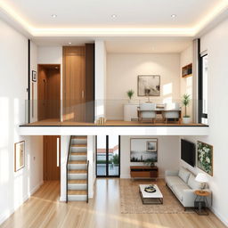 A sophisticated two-story apartment design with dimensions of 4 meters wide and 13 meters long