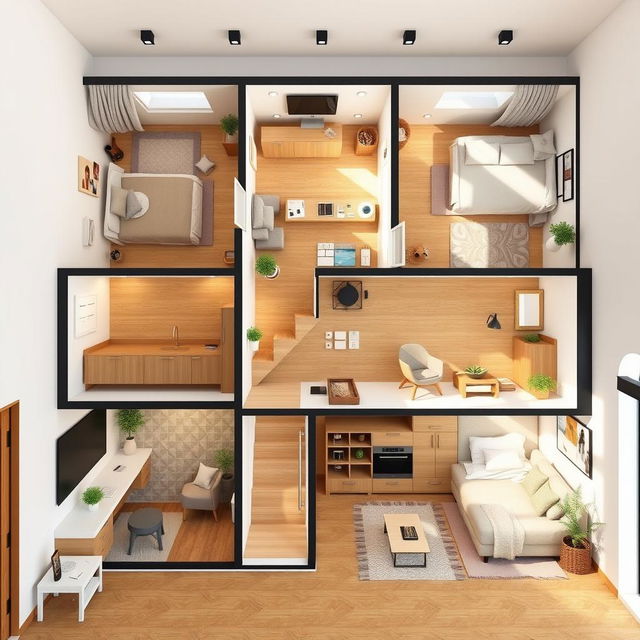 A detailed design for a three-story apartment measuring 4 meters wide and 13 meters long