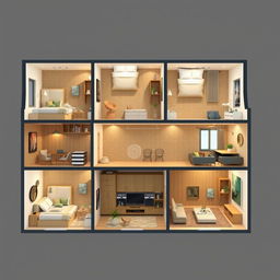 A detailed design for a three-story apartment measuring 4 meters wide and 13 meters long