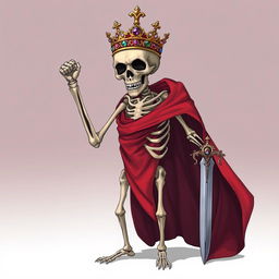 A full view illustration of a skeleton character facing forwards, wearing an ornate crown perched atop its skull